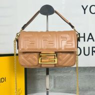 Fendi Mini Baguette Bag In FF Motif Nappa Leather Brown