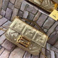 Fendi Mini Baguette Bag In FF Motif Nappa Leather Gold