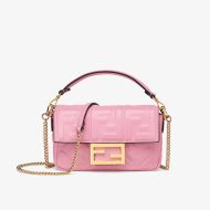 Fendi Mini Baguette Bag In FF Motif Nappa Leather Pink