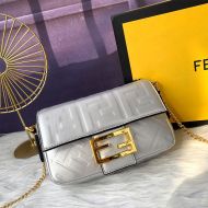 Fendi Mini Baguette Bag In FF Motif Nappa Leather Silver