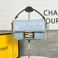 Fendi Mini Baguette Bag In FF Motif Nappa Leather Sky Blue