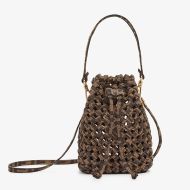 Fendi Mini Mon Tresor Bucket Bag In Fabric Interlace Coffee