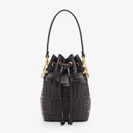 Fendi Mini Mon Tresor Bucket Bag In FF Motif Calf Leather Black