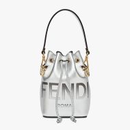 Fendi Mini Mon Tresor Bucket Bag In FF Motif Calf Leather Silver