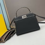 Fendi Mini Peekaboo Iconic Bag In Stitching Calf Leather Black