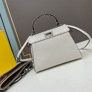 Fendi Mini Peekaboo Iconic Bag In Stitching Calf Leather White