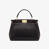 Fendi Mini Peekaboo Iconic Handbag In Nappa Leather Black