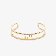 Fendi O'Lock Bangle Bracelet In Crystal Metal Gold