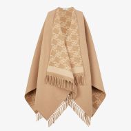 Fendi Karl Reversible Poncho In Wool and Cashmere Beige