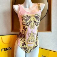 Fendi Reversible Swimsuit Women Fendace Baroque Motif Lycra Pink/Brown