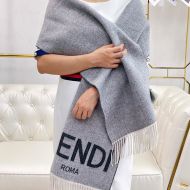 Fendi Roma Logo Scarf In Cashmere and Wool Grey