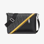 Fendi Slim Messenger Bag In FF Motif Fabric Black