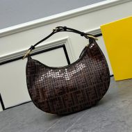 Fendi Small Fendigraphy Hobo Bag In FF Motif Fabric with Sequins Brown