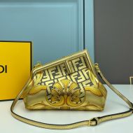 Fendi Small First Bag In Fendace Baroque Fabric Gold