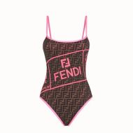 Fendi One-Piece Swimsuit Women Logo Roma Amor Print Lycra Pink