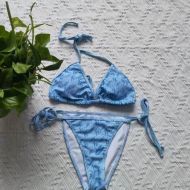 Fendi Halterneck Bikini Women Logo Print Lycra Sky Blue
