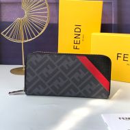 Fendi Zip Around Wallet In FF Motif Fabric Black/Red