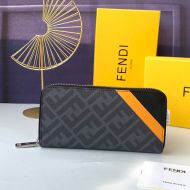 Fendi Zip Around Wallet In FF Motif Fabric Black/Yellow