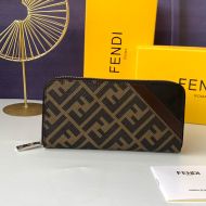 Fendi Zip Around Wallet In FF Motif Fabric Brown/Coffee