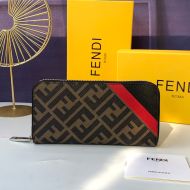 Fendi Zip Around Wallet In FF Motif Fabric Brown/Red