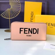 Fendi Zip Around Wallet In ROMA Logo Calf Leather Pink