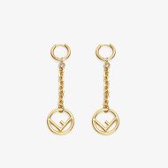F is Fendi Chain Pendant Earrings In Metal Gold