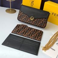 F is Fendi Chain Pouch In FF Motif Calf Leather Coffee/Black
