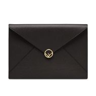 F is Fendi Large Slim Pouch In Cruise Leather Black