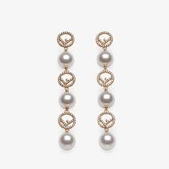 F is Fendi Pearls Long Drop Earrings In Metal Gold