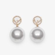 F is Fendi Pearls Pendant Earrings In Crystal Metal Gold