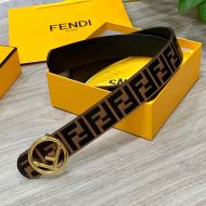 F is Fendi Buckle Reversible Belt In FF Motif Nappa Leather and Calfskin Brown/Gold