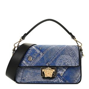 Fendi Baguette Bag In Fendace Patchwork Denim Blue