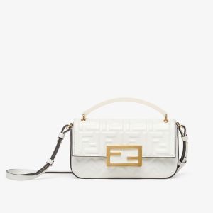 Fendi Baguette Phone Pouch In FF Motif Nappa Leather White