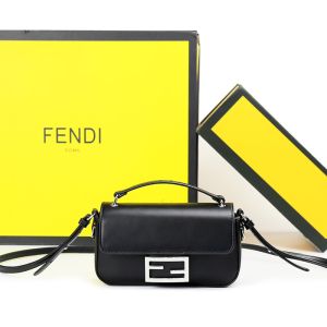 Fendi Baguette Phone Pouch In Nappa Leather and Fabric Black