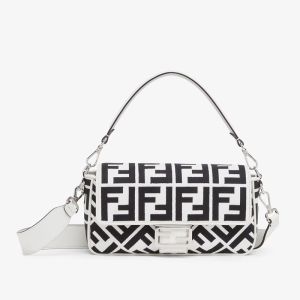 Fendi Baguette Bag In FF Motif Canvas Black/White
