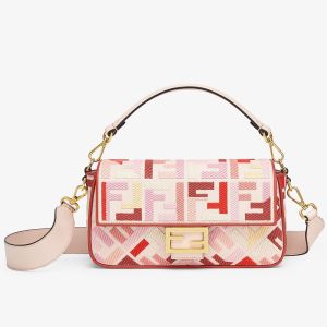Fendi Baguette Bag In FF Motif Canvas Pink/Red