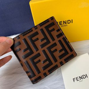 Fendi Bi-fold Wallet In FF Motif Nappa Leather Coffee