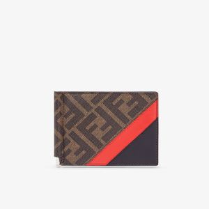 Fendi Bill Clip In FF Motif Fabric Brown/Red