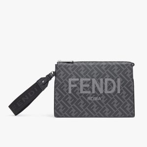 Fendi Clutch Pack In Roma Logo FF Motif Fabric Black