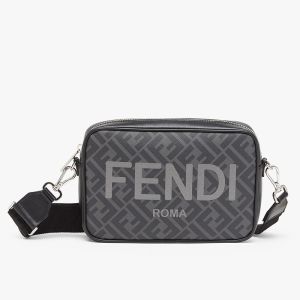 Fendi Compact Camera Case In ROMA Logo FF Motif Fabric Black