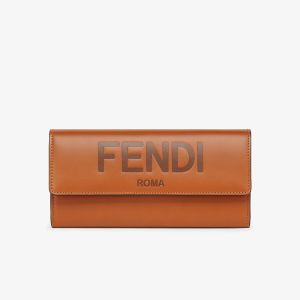 Fendi Continental Wallet In ROMA Logo Calf Leather Brown