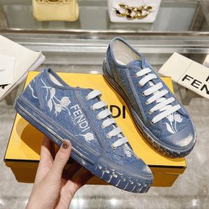 Fendi Domino Sneakers Unisex Floral Motif Denim Blue