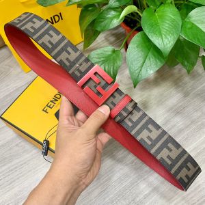 Fendi Enamel FF Buckle Reversible Belt In FF Motif Fabric and Calfskin Brown/Red