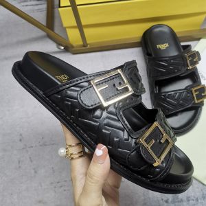 Fendi Feel Slides In FF Motif Nappa Leather Black