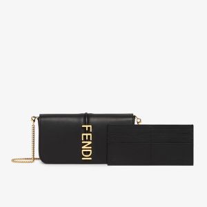 Fendi Fendigraphy Wallet with Chain In Calf Leather Black