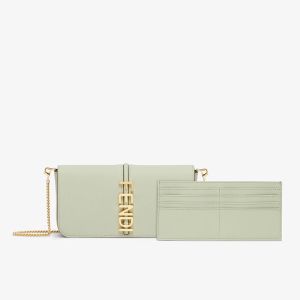 Fendi Fendigraphy Wallet with Chain In Calf Leather Green