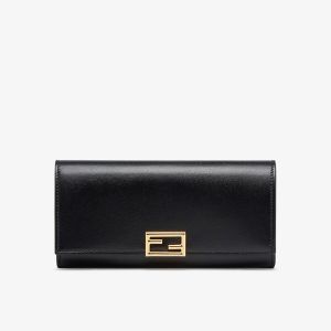 Fendi FF Continental Wallet In Calf Leather Black