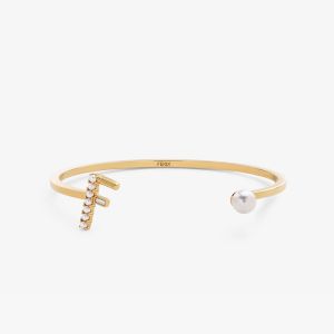 Fendi First Bangle Bracelet In Metal with Crystals and Pearls Gold
