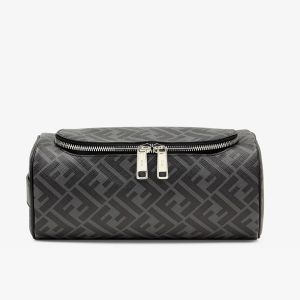 Fendi Make-up Bag with Handle In FF Motif Fabric Black