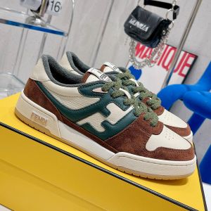 Fendi Match Compact Sneakers In Suede Green